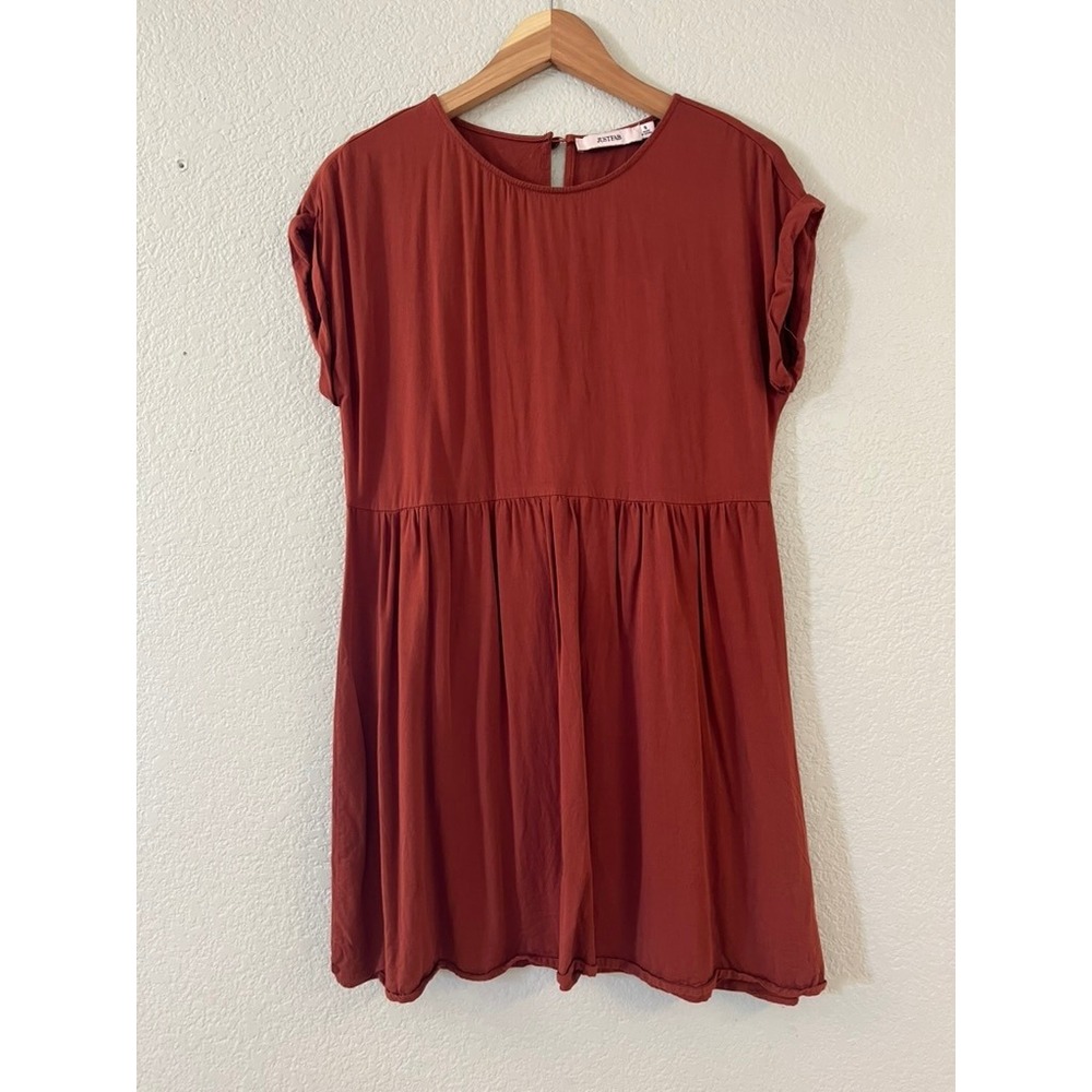 JustFab Rust Orange Babydoll‎ Dress Short Sleeve Rayon S